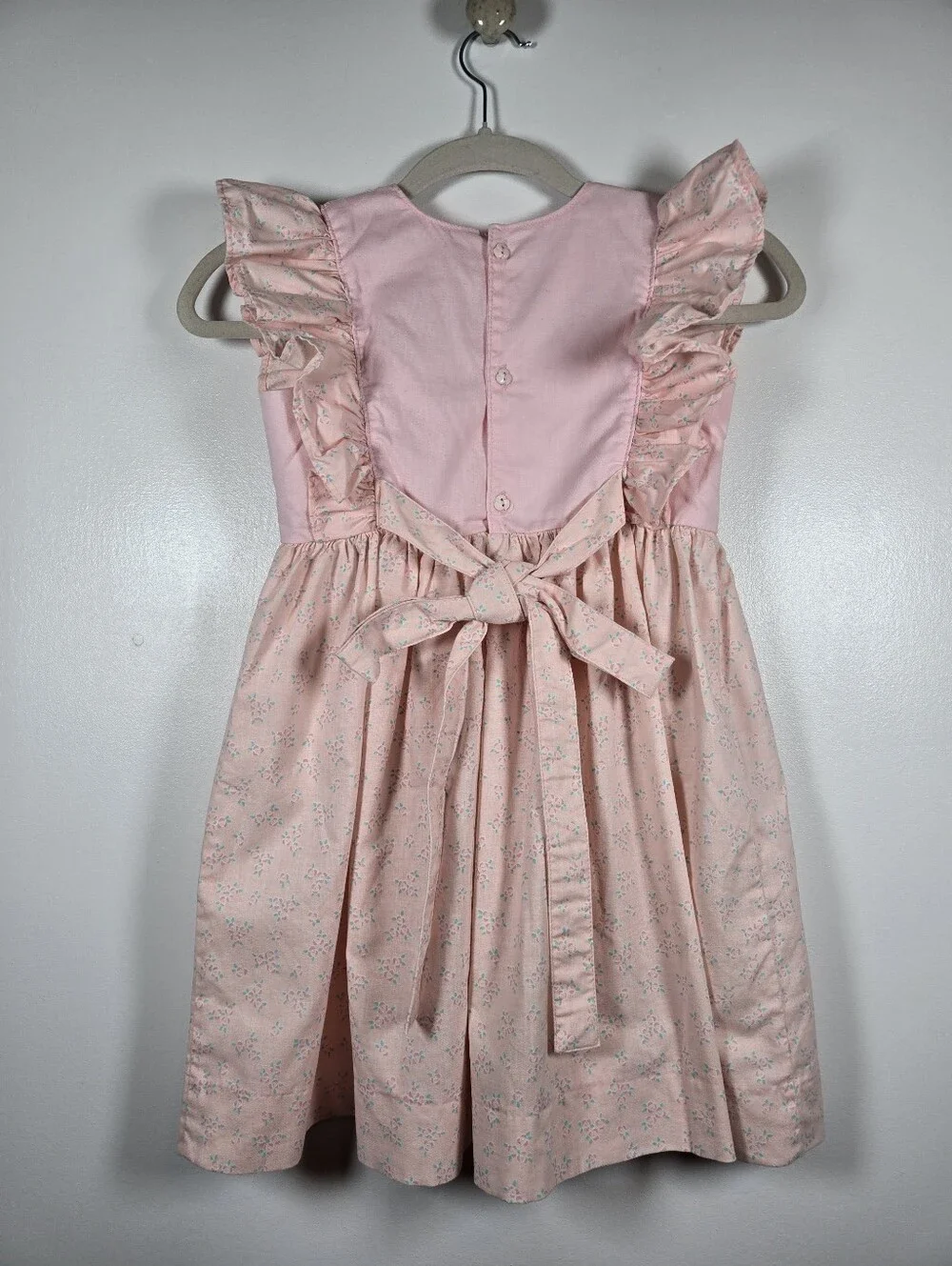 Vintage 80s OshKosh Bgosh Pink Floral Ruffle Cotton Dress Girls Size 6X USA